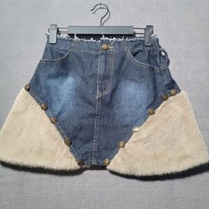 Cyanrose Denim and Fur Mini Skirt Women's Size Small
